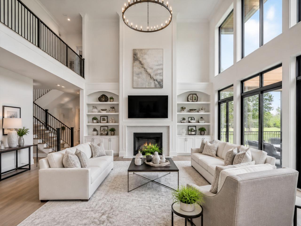 Luxury living room photographed for real estate marketing